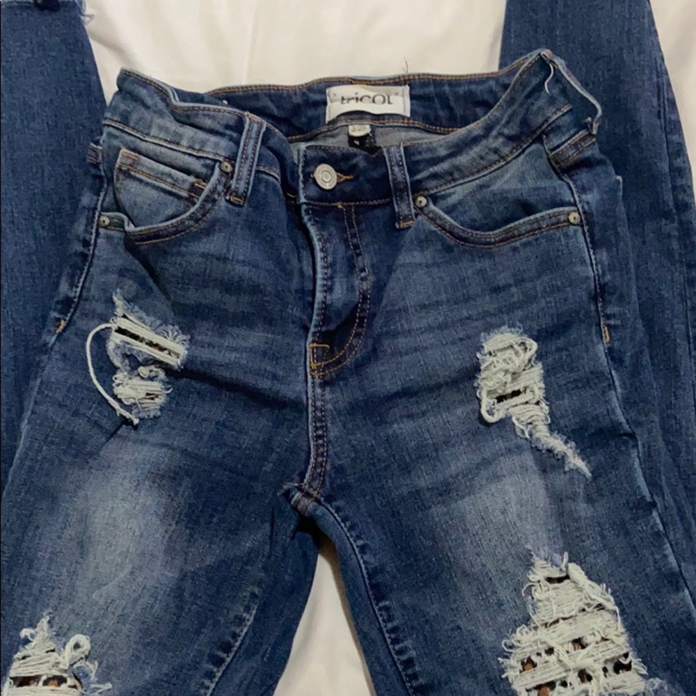 Tricot distressed leopard jeans